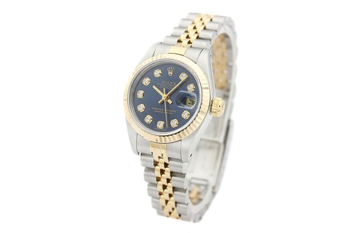 Rolex Ladies Datejust 69173 18K Yellow Gold & Steel Blue Diamond Dial Watch - Picture 6 of 7