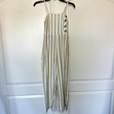 Japna Jumpsuit Cotton Lined Beige Striped Sleeveless Wide Leg Coastal Boho XS