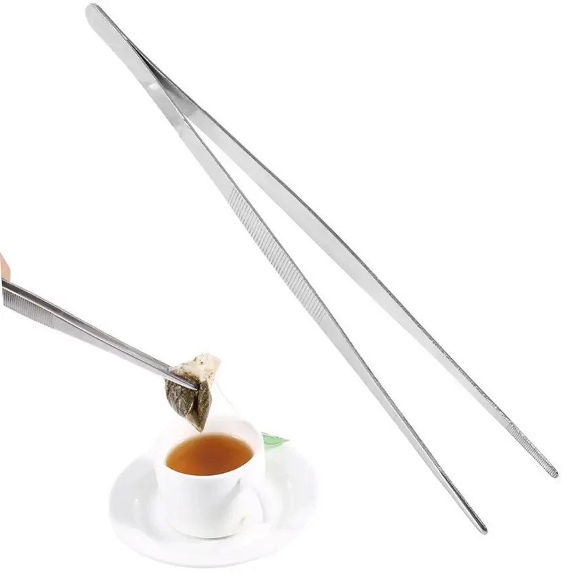 Pinzette da cucina in acciaio inox pinzette in argento pinze lunghe per alime... - Immagine 2 di 3