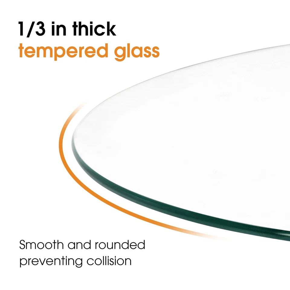 Ivinta Round Glass Coffee Table with Cross Wood Legs for Living Room - Image 4 of 4