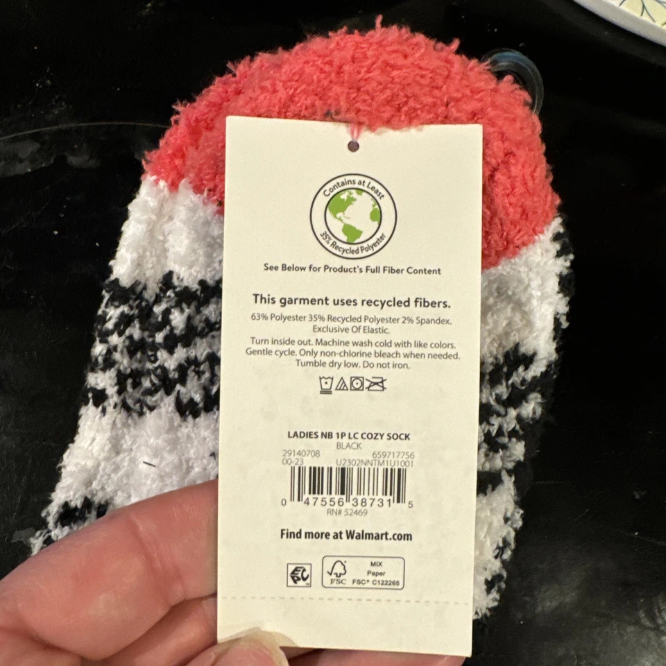 Calcetines acogedores de corte bajo a cuadros rosa negro blanco sin límites para dama 1 par talla 4-10 Foto 4 de 4