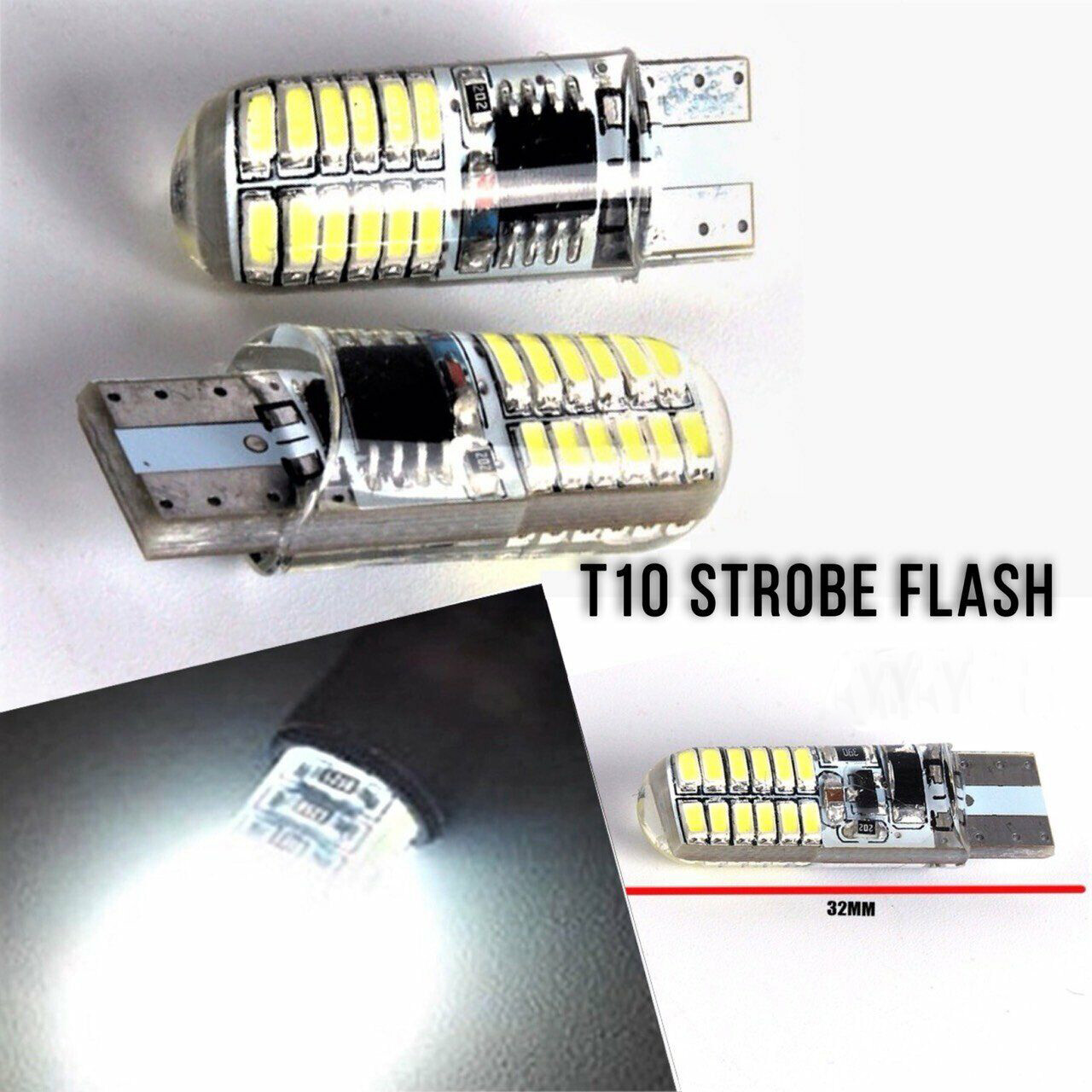 YAN Strobe Reverse Backup Canbus LED Bulbs – 2-Pack – T10 / T15 / 921 / 168 / 194 – White