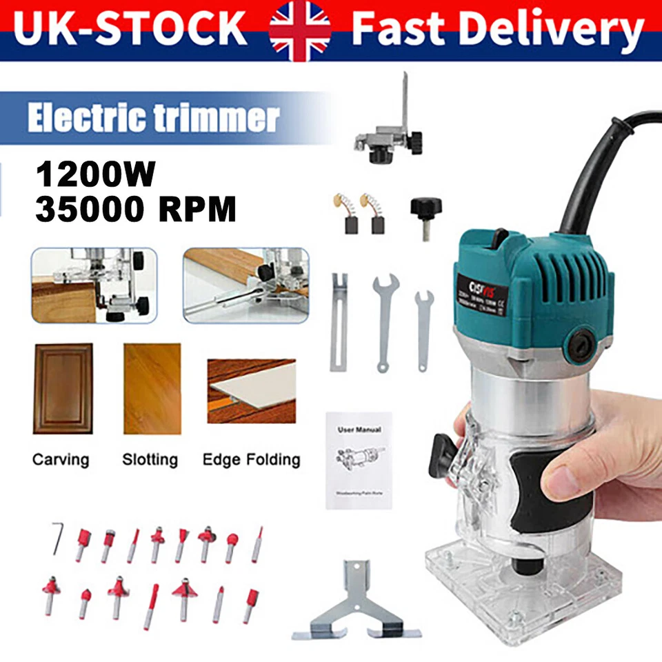 Cisivis Router 1200W Electric Laminator Hand Trimmer Tool with 15pc Router Bit - Image 2 of 4