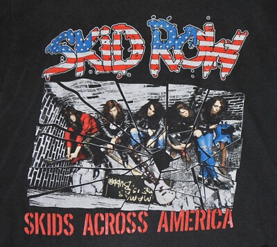 sNew Skid Row Skid Across America Men T-shirt Black Short Sleeve