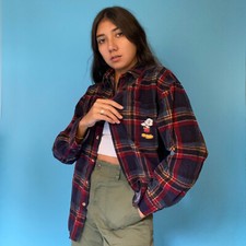 Vintage Disney Store Mickey Mouse Button Up Flannel Shirt Small Embroidered