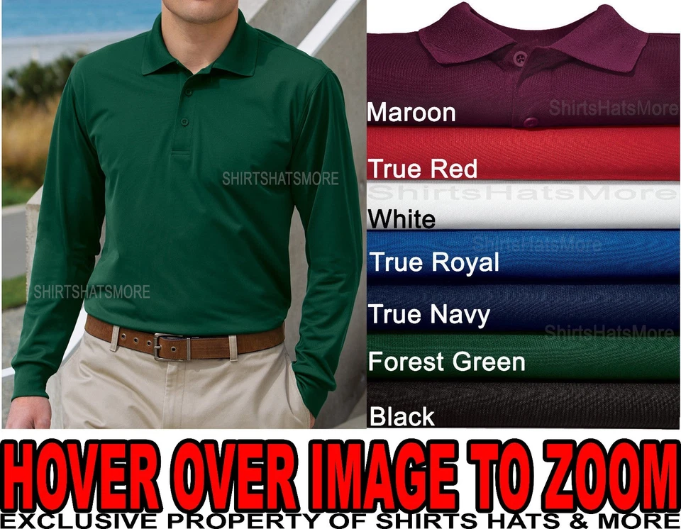 PRIVATE LABEL STS Tek Wick Mens Long Sleeve Polo Golf Shirt Moisture Wicking XS - XL 2X 3X 4X NEW