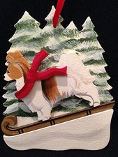 Sable/White Papillon Dog Wooden Ornament Made in USA New