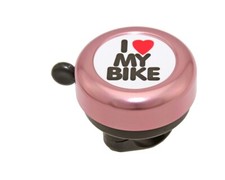 ALTALINE 55MM LONG BOLT-ON ALLOY BICYCLE PINK I LOVE MY BIKE BELL.