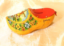 Wooden Shoe Money Saving Bank With Locker, Old Money Box Clog Holland Windmill