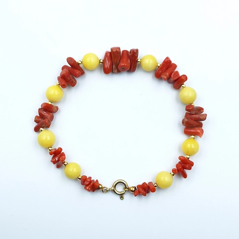 Bracciale Donna Di Corallo Rosso Ambra Argento 925 Dorato Vittoriano Romano - Immagine 4 di 4