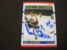 BILL BARBER HALL OF FAME FLYER'S LEGEND AUTO,SIGNED HOCKEY CARD INSCRIBED COA 