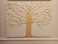 Quadro Dipinto A Mano Moderno Albero Della Vita Oro Astratto Elegante Soggiorno