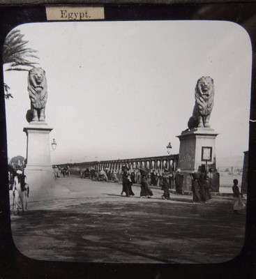 um 1900 DIE NILBRÜCKE in KAIRO ÄGYPTEN Glaslaterne Foto Dia