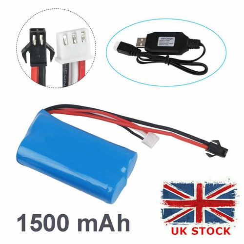 Batteria agli ioni di litio 7,4 V 1500 mAh spina 15 C SM per RC Cas ricambio barca + caricatore USB - Foto 2 di 11