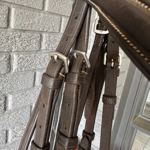 DaVinci Padded Fancy Raised Brown Leather Bridle and Laced Reins, Cob Size - Picture 4 of 12