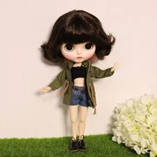 Blythe doll Dudu mouth Make up Dark brown hair from Factory Joint Body 12"