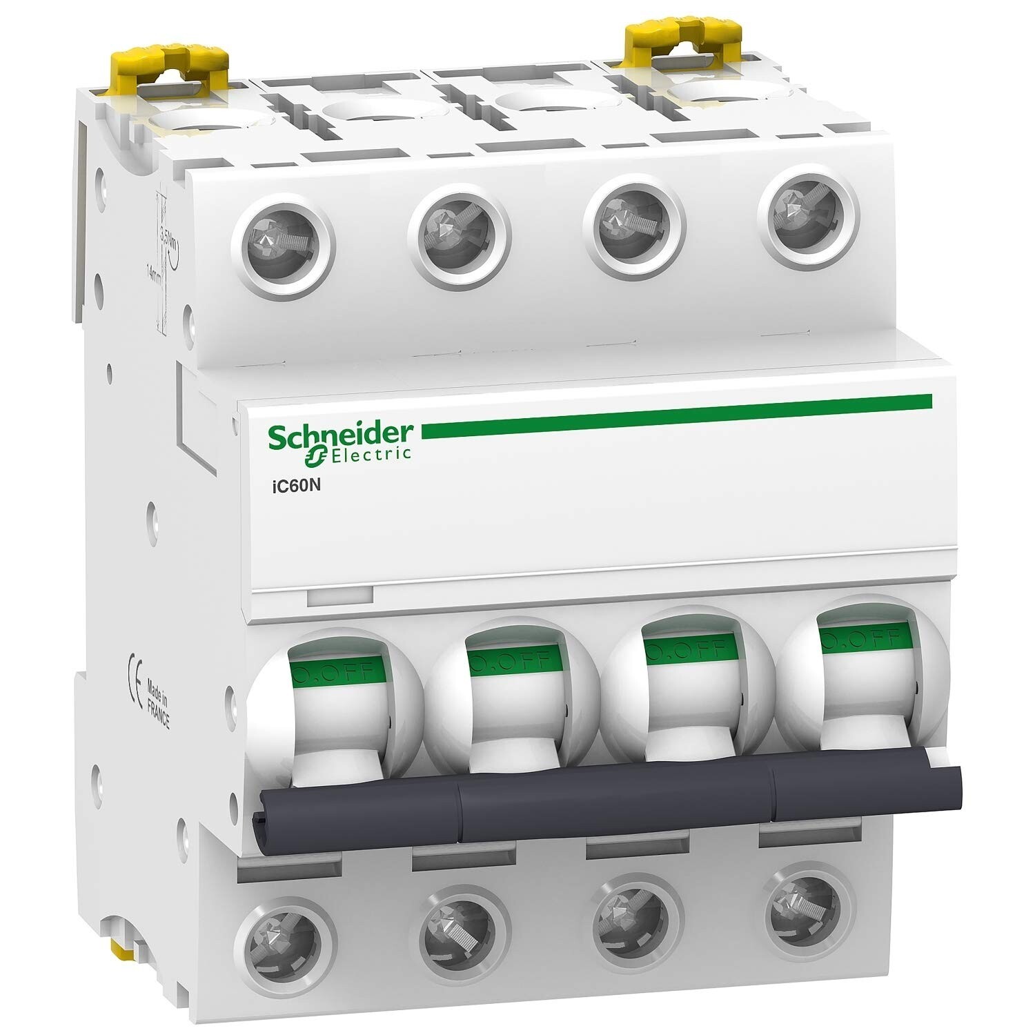 Disjoncteur magnéto-thermique Acti9 iC60N 4P 6A D Schneider à haut pouvoir de coupure tétrapolaire