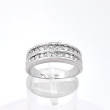 14k White Gold Natural Diamond Double Row Wedding Anniversary Band Ring sz6