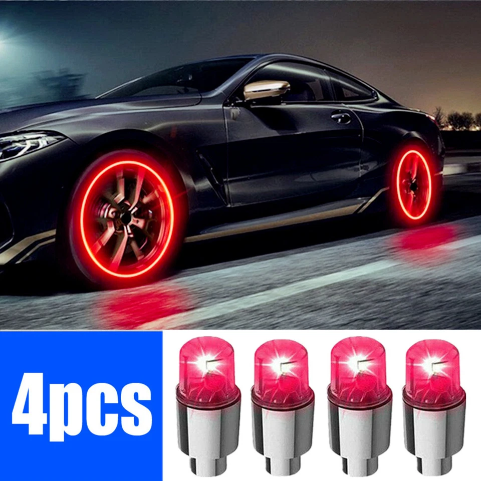 4x Tapas de luz LED para vástago de válvula de aire de neumático de rueda de automóvil Accesorios de cubierta Rojo Foto 2 de 4