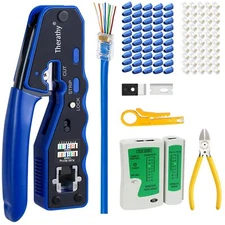 Pass Through RJ45 Crimp Tool Kit Ethernet Crimper Kit Cat5e Cat5 CAT6 Crimpin...