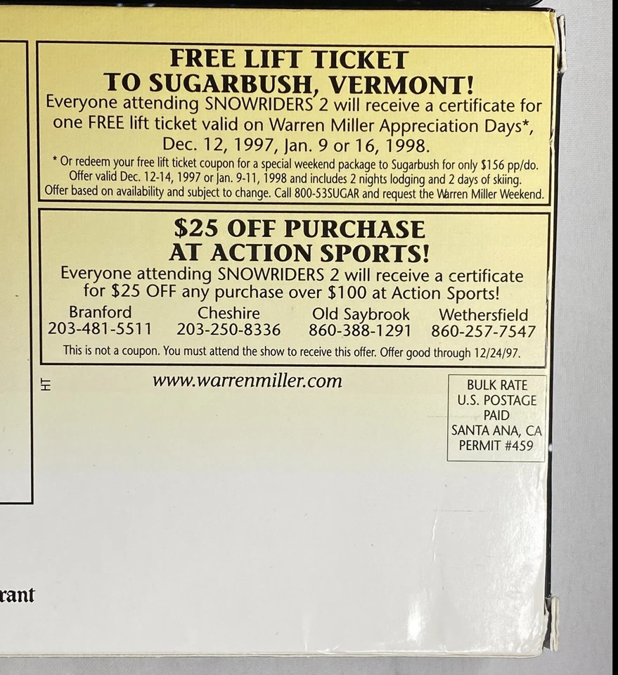 Warren Miller Snowriders 2 VHS Hartford 1997 Wind Surf Snow Kayak Board Ski Film Foto 4 de 4