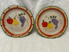 2 PHILIPPE RICHARD FRUITA MISTA HAND PAINTED HAND CRAFTED 7-1/2" SALAD PLATES