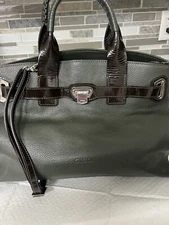 Giudi Luxury Designer Hand Bag Hunter Green Brown Patten Leather Belt andLock