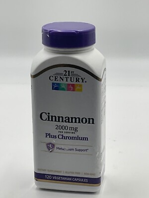 21st Century Cinnamon 2000 mg Per Serving Plus Chromium 120 Caps Exp 6/26