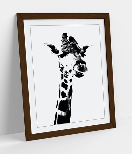 GIRAFFE, BLACK AND WHITE ANIMAL STENCIL STYLE -WALL ART PRINT POSTER ARTWORK - Picture 10 of 10