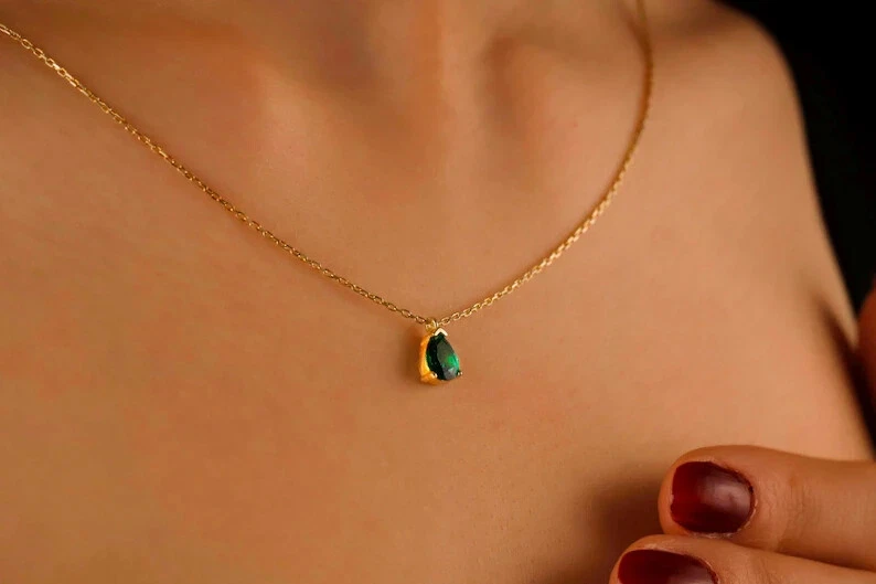 Conjuntos de collar pendientes elegantes joyas regalo para esposa pera laboratorio esmeralda creada Foto 2 de 4