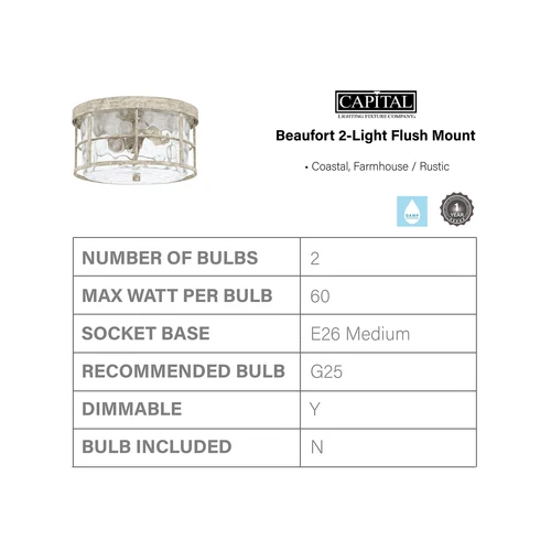 Capital Lighting 225021MS Beaufort Drum Clear Water Glass Flush Mount Ceiling... - Picture 3 of 4