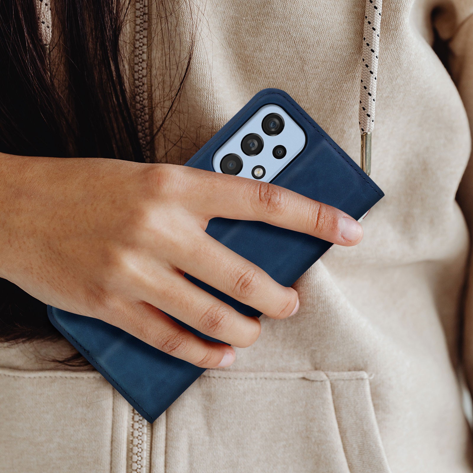Coque portefeuille Galaxy A33 bleu en texture premium soft touch - 4
