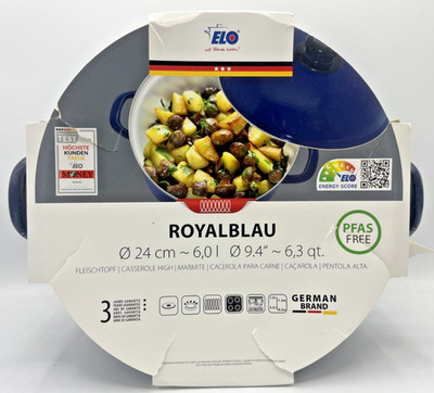ELO Kochtopf + Deckel 24 cm Fleischtopf Retro Royalblau Emaille Induktion 6L OVP