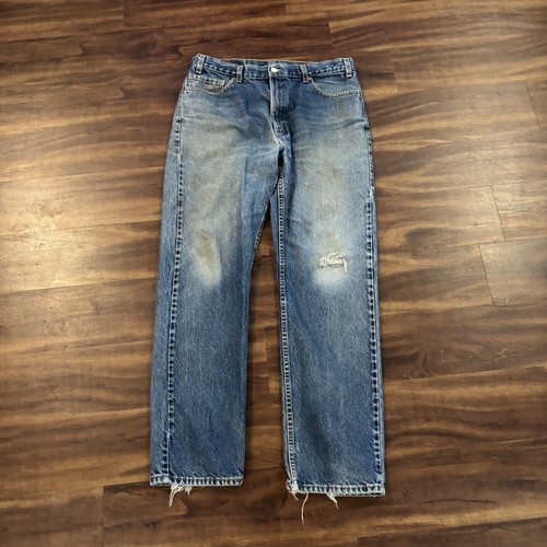 Vintage Levi’s 505 Denim Jeans Size 36x32 Straight Fit Distressed Worn USA Made