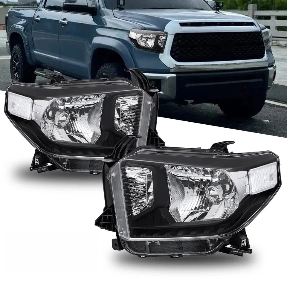 Conjunto de faros de carcasa negra esquina ámbar para Toyota Tundra 2014-2021 Foto 3 de 4