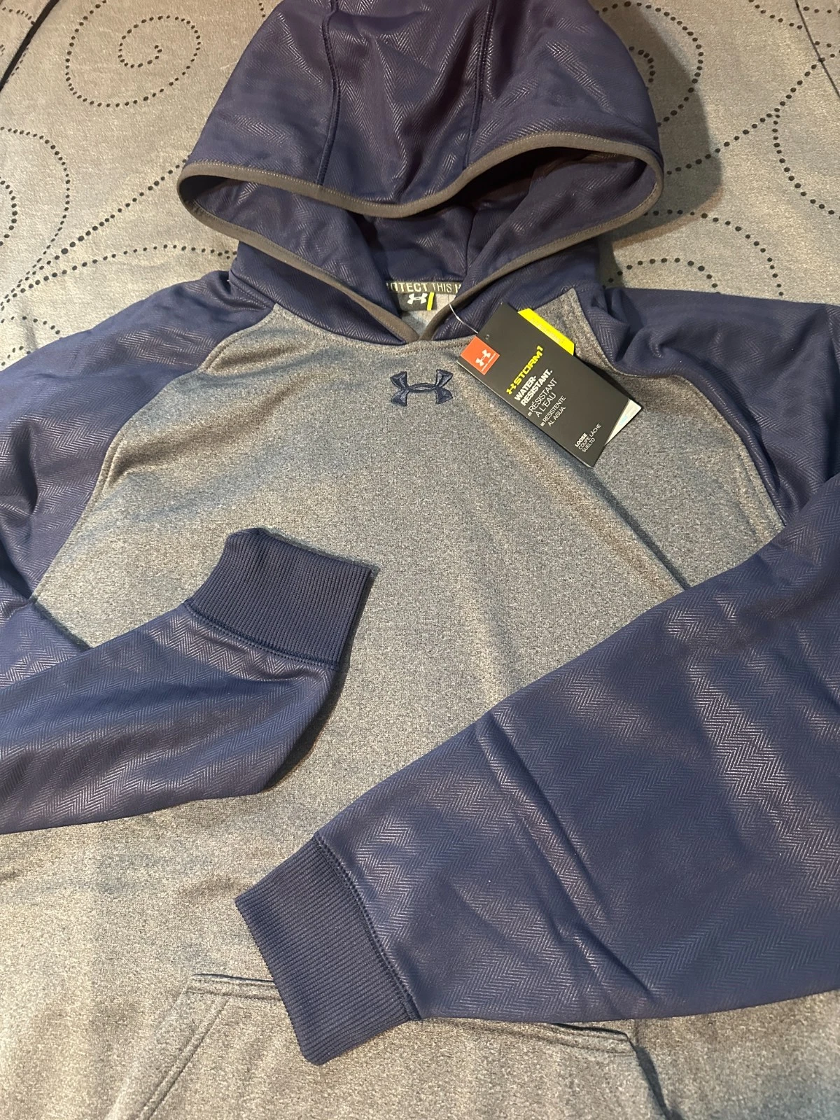 UNDER ARMOUR STORM 1 COLDGEAR GRAY & DARK BLUE HOODIE SIZE L MEN NWT $$$$