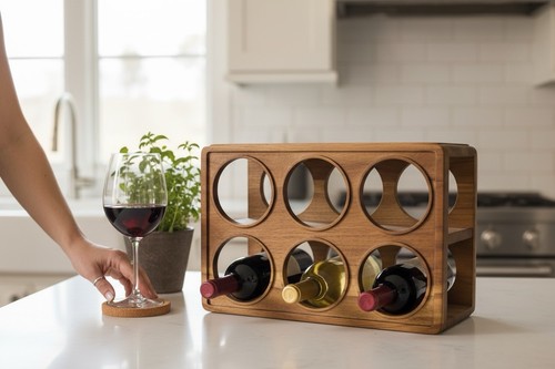 Vintage Mid Century Danish Modern Style 6-Bottle Wine Rack Tabletop