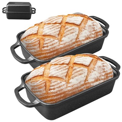 Cast Iron 9x5 Bread Pan with Lid Heavy Gauge Sourdough Loaf Baker Baking Dish