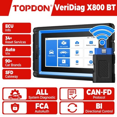 TOPDON VDX800 BT OBD2 Scanner for 90+ Brands Bidirectional All System 34+ Reset
