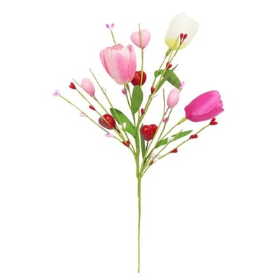 Artificial Tulips Flower with Leaf Berries Stem for Home Decoration Faux Plant