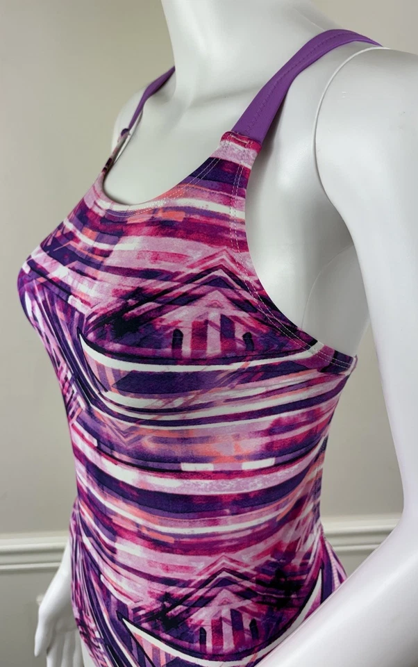 C9 Champion One Piece Racerback Swimsuit Purple Geometric Snug Fit Size XS 0/2 - Image 3 of 4