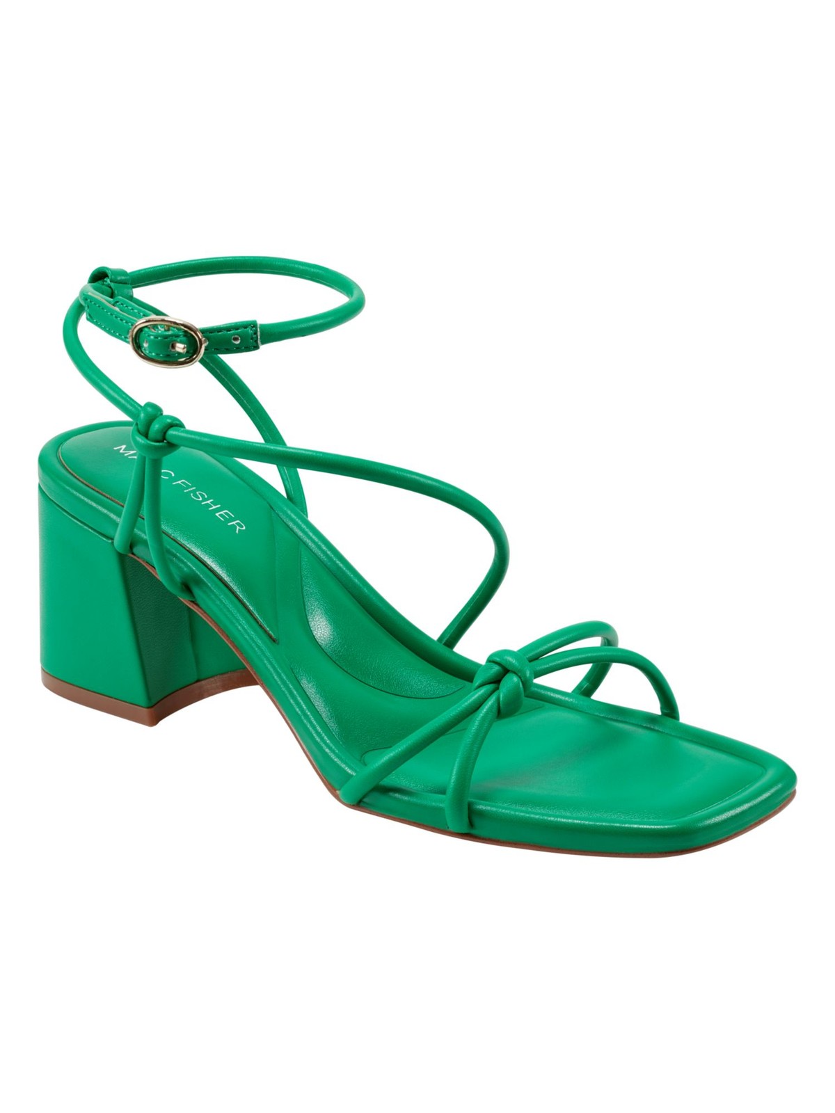 MARC FISHER Womens Green Knotted Gurion Square Toe Flare Heeled Sandal 6 M