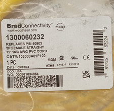 Lot Of 18. Brad Connectivity Molex 1300060232 3P Female Straight 12ft 16AWG Yell