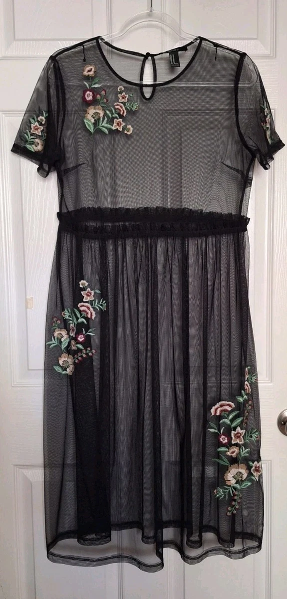 topshop embroidered dress Plus Size Embroidered Sweater Dress in Black-jade-swatch main image 0