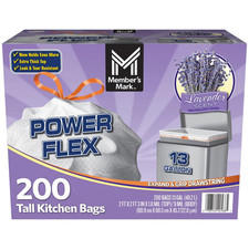 Member'S Mark Power Flex Tall Kitchen Drawstring Trash Bags, Lavender 13 Gal.,