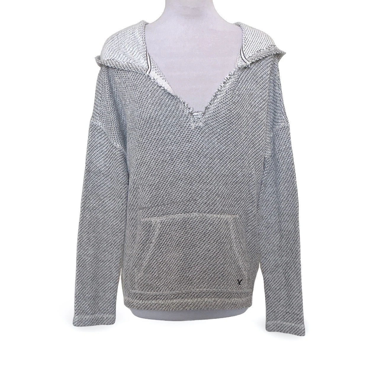 American Eagle Outfitters Womens Grey Distressed Beach V-Neck Hoodie Large