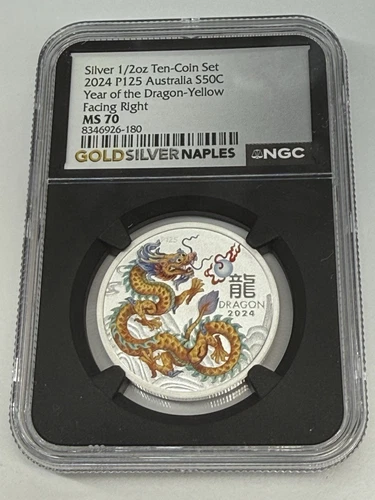 2024 P125 Australia S50C Year of the Dragon-Yellow 1/2oz Silver NGC LOC A1