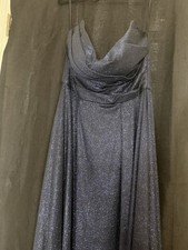Quinn Gown Long Strapless Glitter A-Line Dress Navy Blue Regular Size