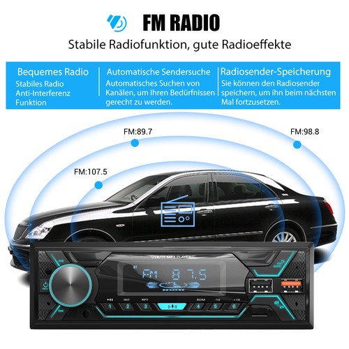 Autoradio 1DIN BT Mit Bluetooth Freisprech 7 Farben MP3 Player USB TF AUX FM - Bild 4 von 12