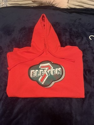 7 Eleven Hoodie Red Retro Graphic Logo Pullover Sweatshirt Mens Size 2 XL